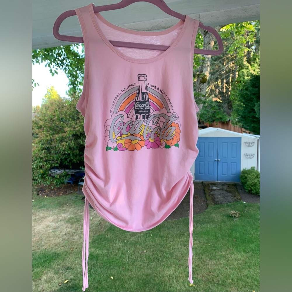 Coca Cola pink ruched tank top - Picture 1 of 9